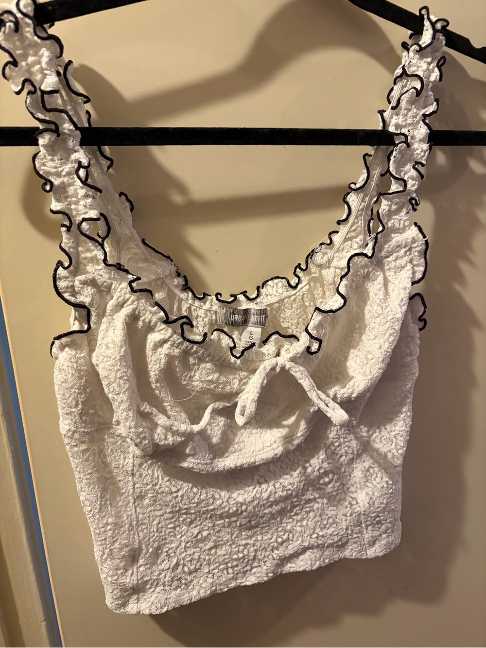 Urban Outfitters White Lace Cropped Tank with Black Trim